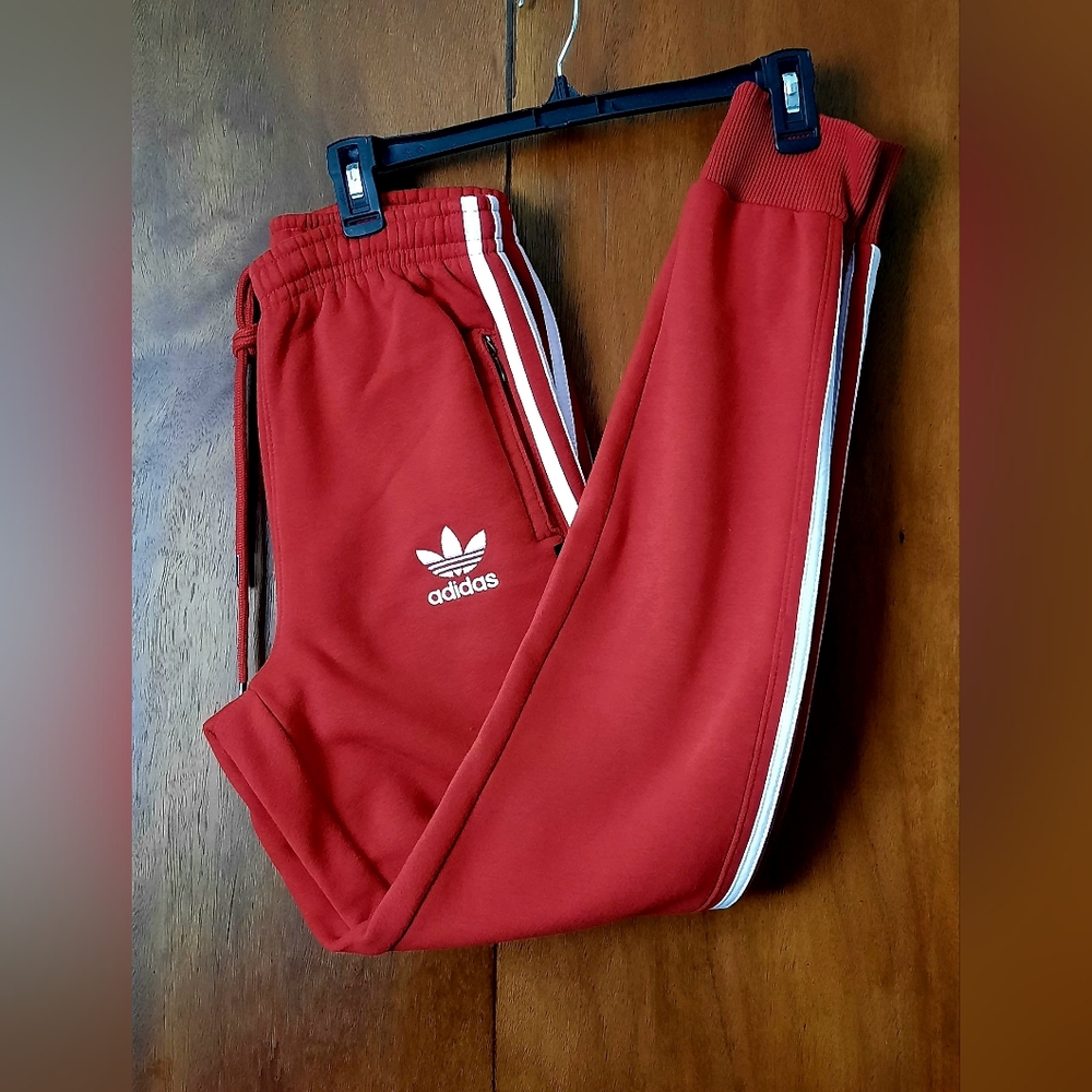 Dark red red Adidas tracksuit jogger pants